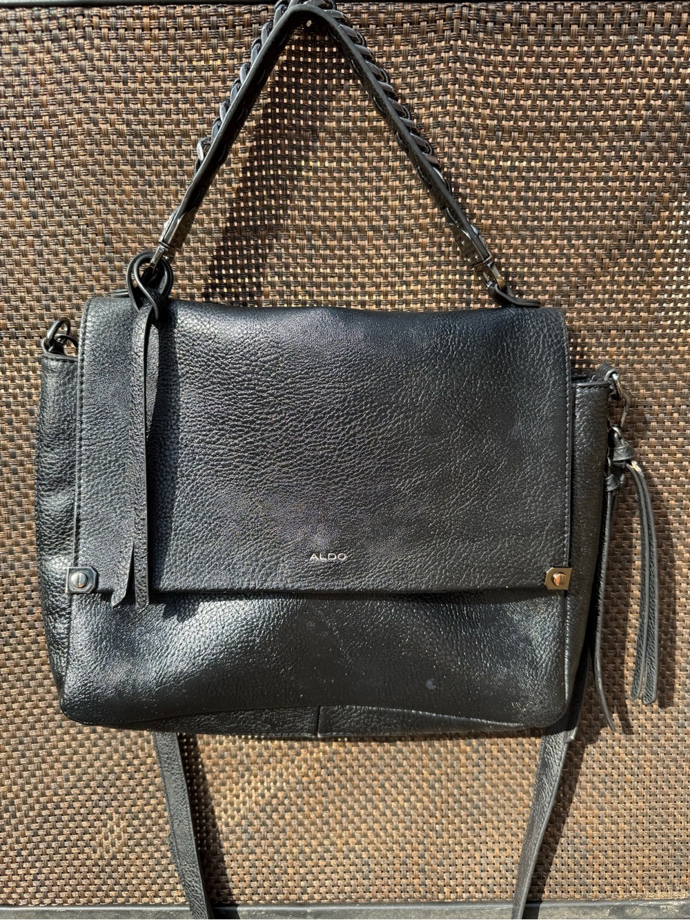 ALDO Black Pebbled Faux Leather Crossbody Shoulder Bag Chain Strap